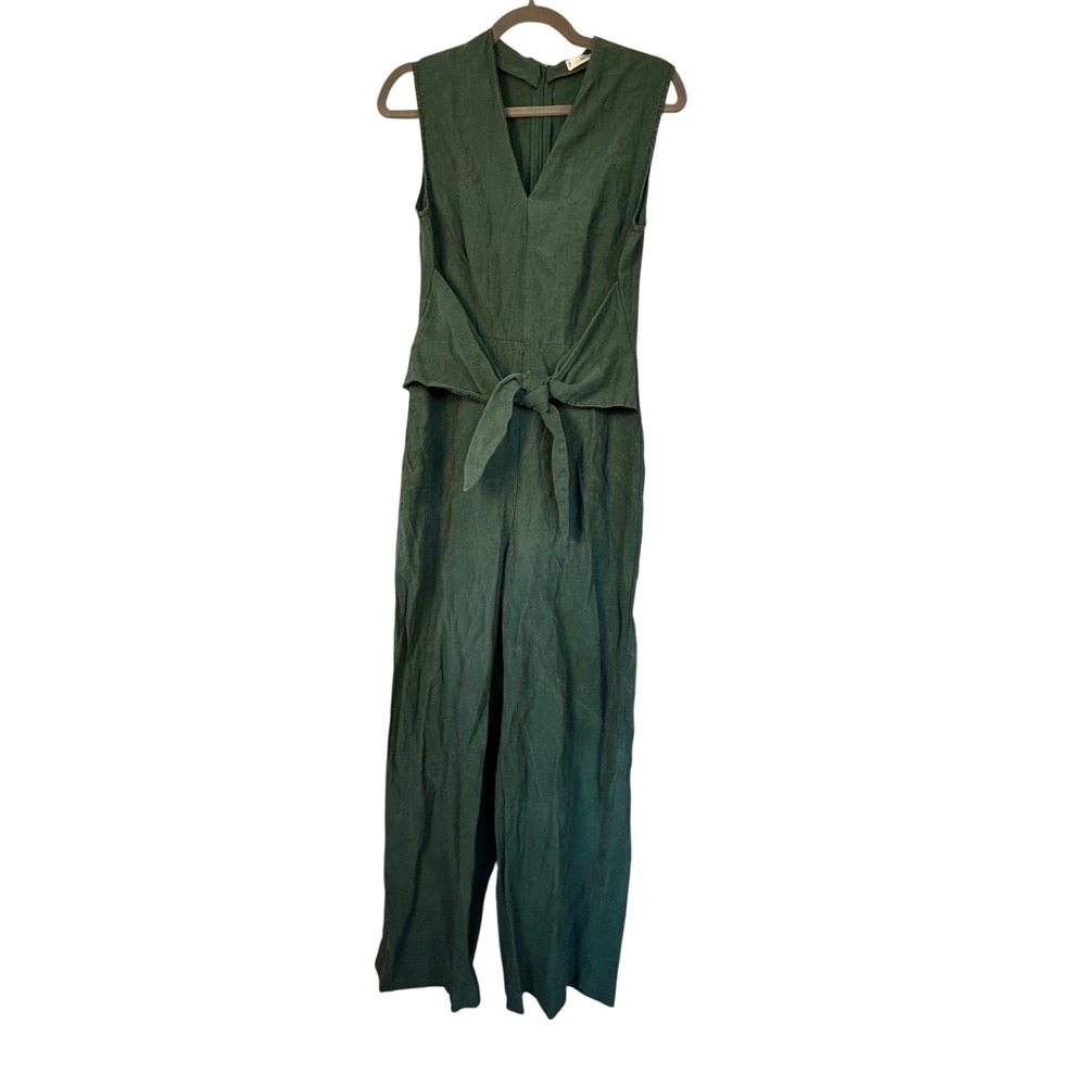 MNG Mango Forest Green Tie Front Wide Leg Romper Lyocell Jumpsuit Women's Size M